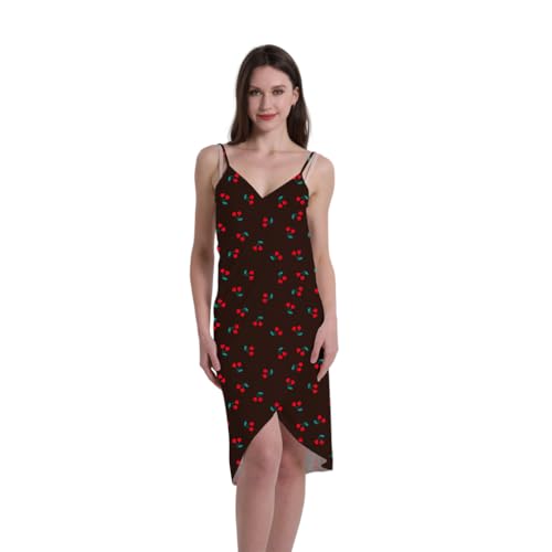 PALAY® Women Beach Wear Bikini Cover Up Fashion Sweet Cherry Print Slim Strap Dress Backless Beach Dresses Swimwear for Women, L PALAY® Women Beach Wear Bikini Cover Up Fashion Sweet Cherry Print Slim Strap Dress Backless Beach Dresses Swimwear for Women, L